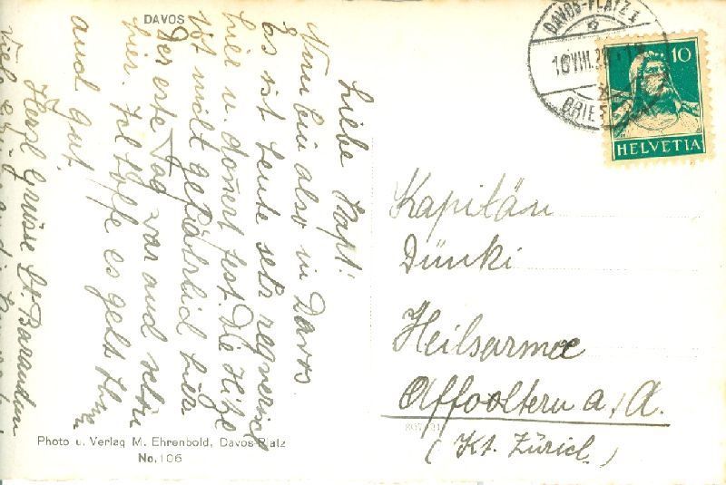 Cartoline postali: Davos + 1938 – Usato da Emmenbrücke venduto da teestube 1