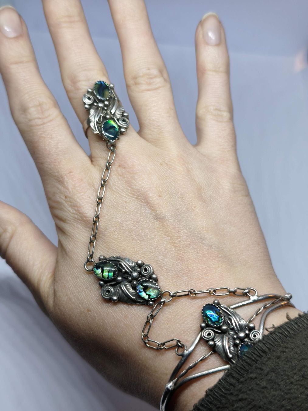 Bracciali & Braccialetti: Slave Bracelet Ring Sterling Silver Abalone stones ring  – Usato da St. Gallen venduto da GIULESGG 3