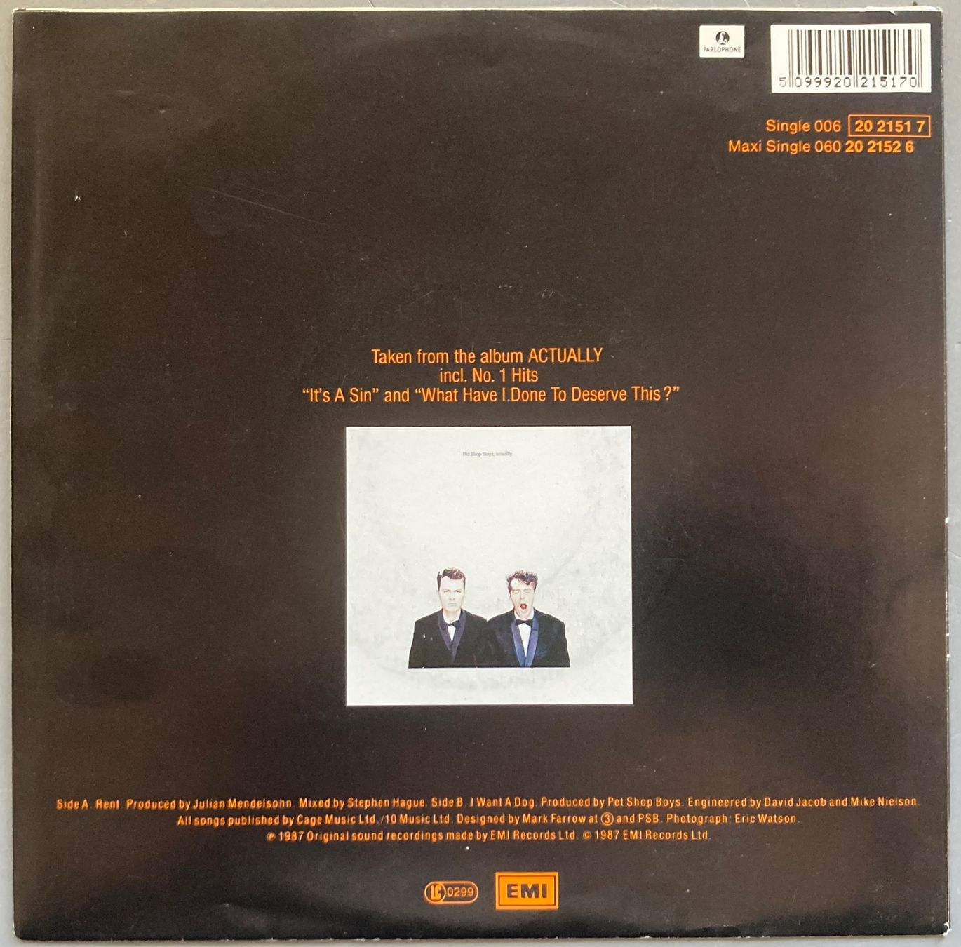 Dischi in vinile: PET SHOP BOYS - RENT – Usato da Poliez-Pittet venduto da Newtown-Records 1