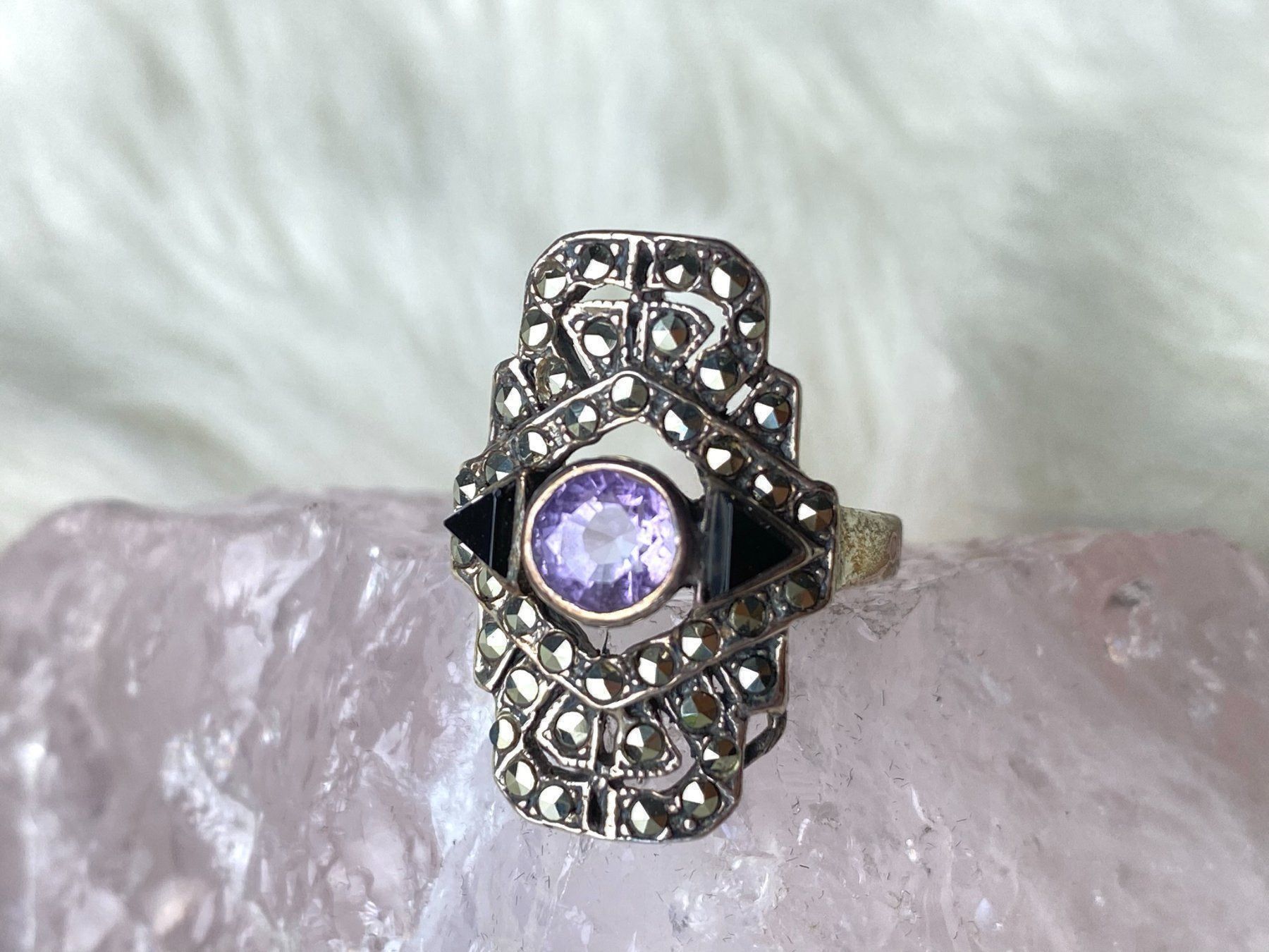 Anelli: Ring Silber 925 mit lila+schwarzem Stein – Usato da Istighofen venduto da Ringparadies