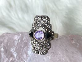 Ring Silber 925 mit lila+schwarzem Stein