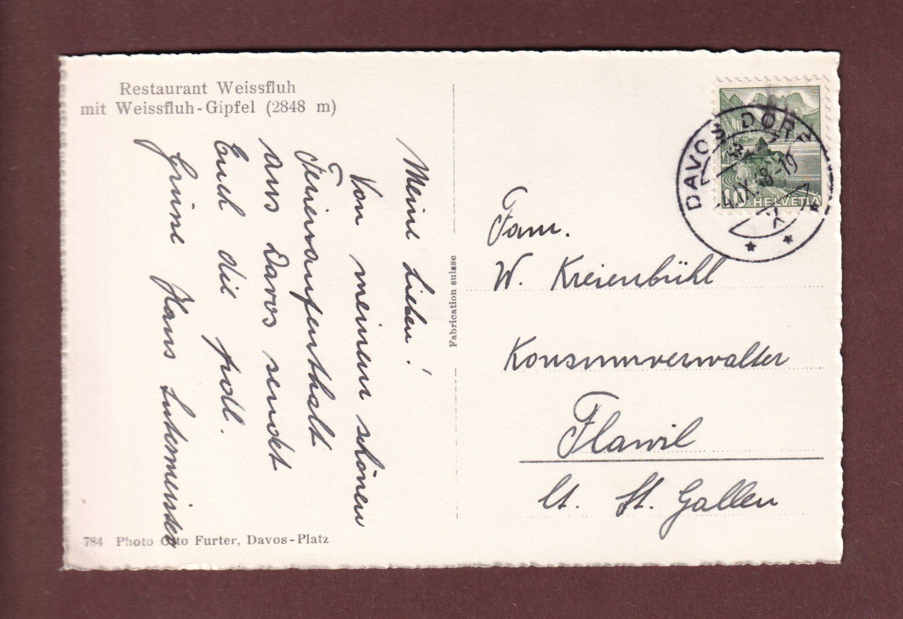 Ansichtskarten: Restaurant WEISSFLUH - 1948 – Gebraucht aus Pully von nicecards-shop 1