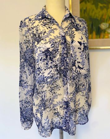 ZARA Bluse weiss blau Blumen XS