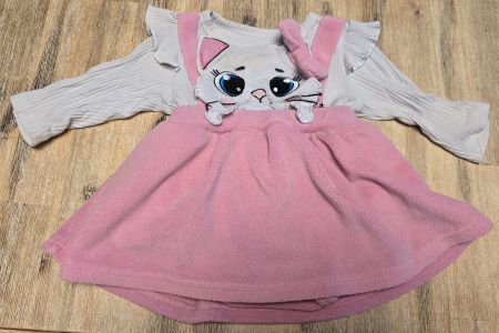 Baby Kleid mit Body rosa weiss Katzen Motiv Grösse 56