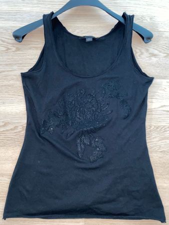 Top Ärmelloses Shirt schwarz mit Perlen xs