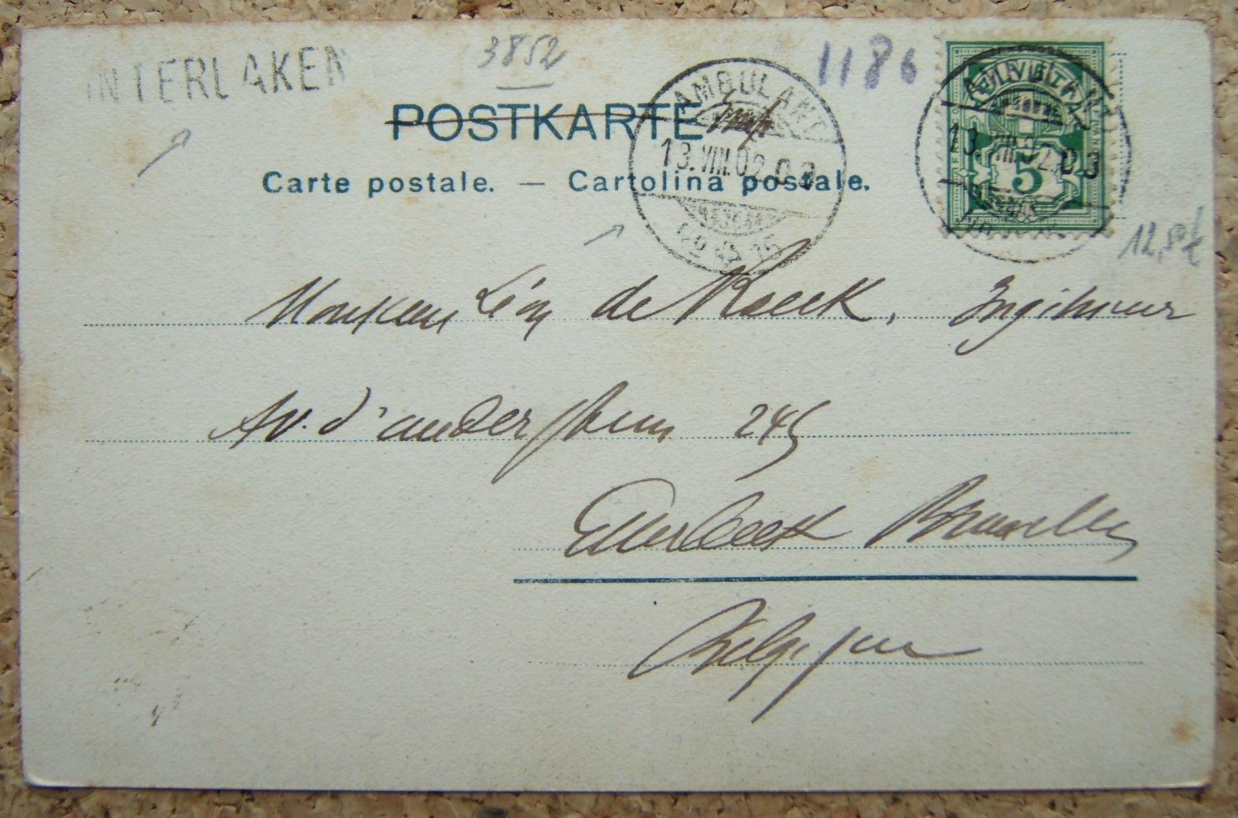 Cartoline postali: AK RINGGENBERG MIT STABSTEMPEL INTERLAKEN 1902 – Usato da Brunnen venduto da Nonne04 1