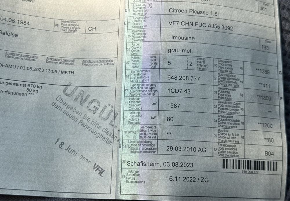 Citroën Automobili: Citroen Picasso 1.6i – Usato da Udligenswil venduto da Sch2s 8