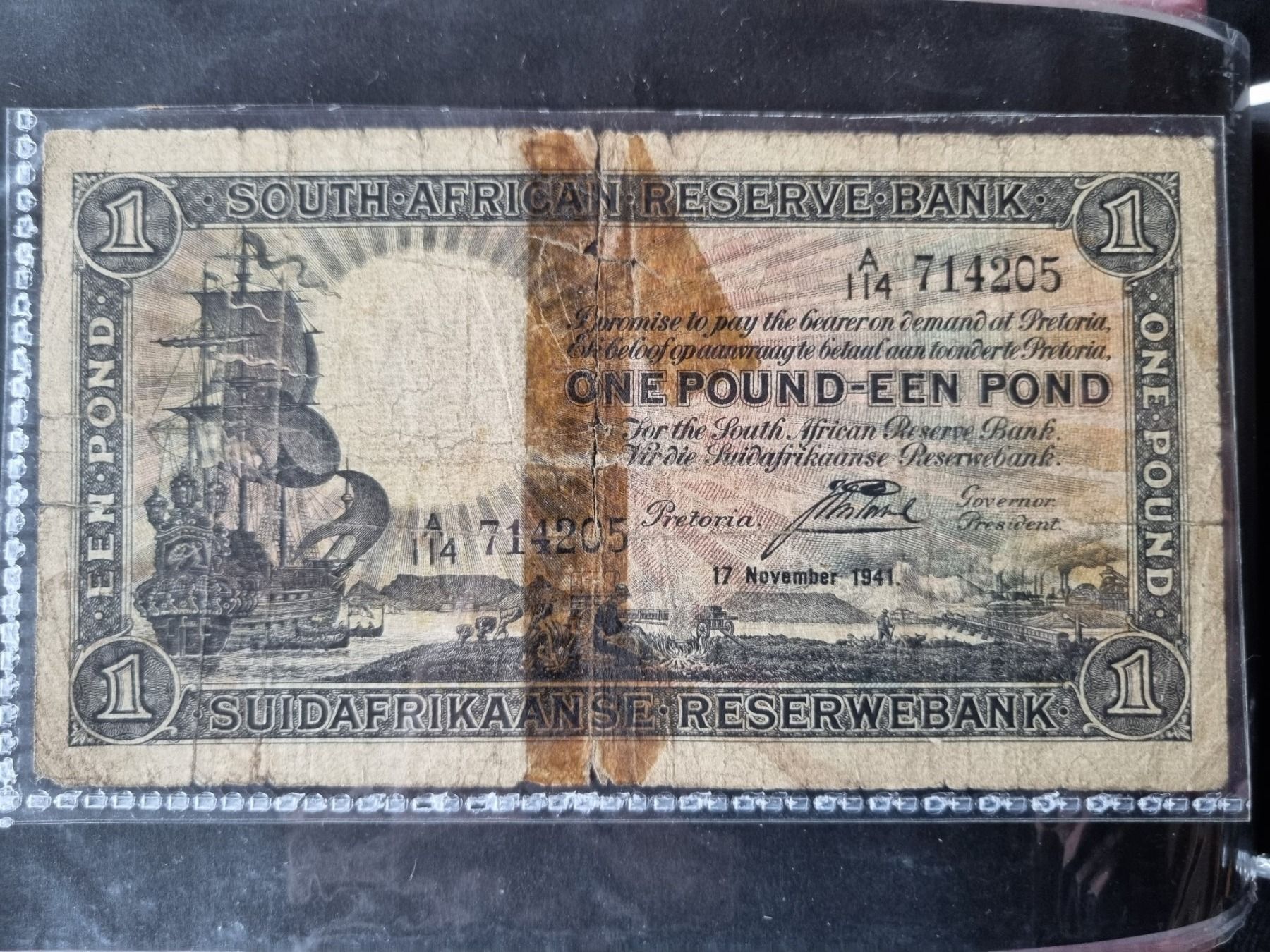 Banconote: South Africa - One Pound 17.11.1941 – Usato da Mels venduto da Goldenfalcon
