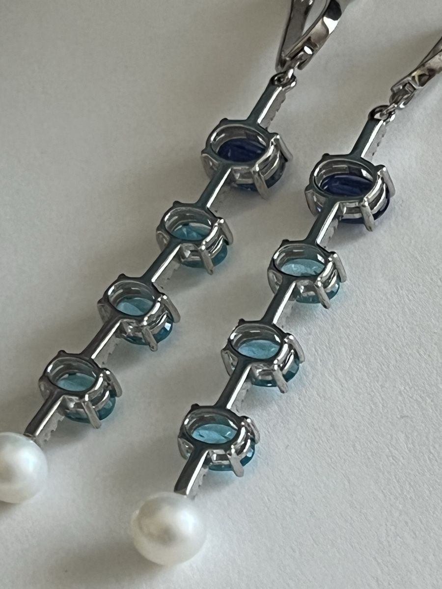 Boucles d'oreille: Orecchini 925 argento con perla e pietre blu – D'occasion à Locarno par cichita 4