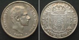 SPANISCHE PHILIPPINEN 50 Centimos 1885 ALFONSO XII vz+