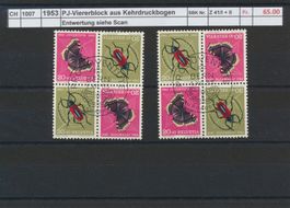 1953 PJ - Viererblock aus Kehrdruckbogen, ET - Stempel