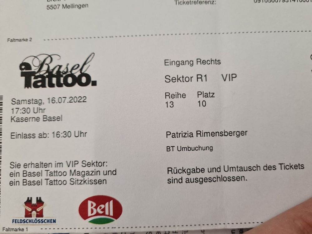 Tickets Basel Tattoo 16.07.2022 Kaufen auf Ricardo