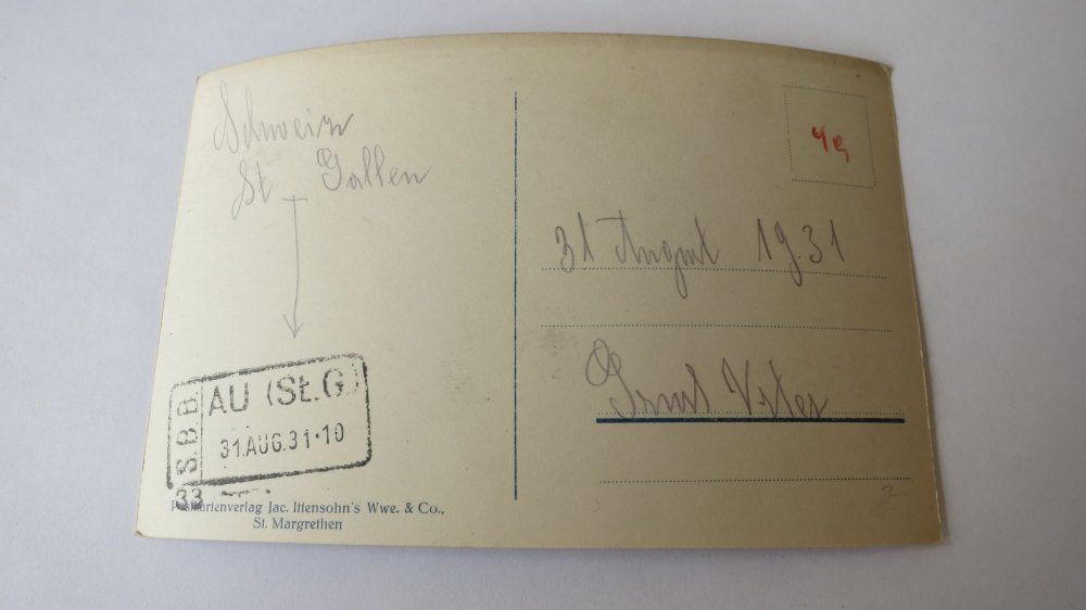 Cartoline postali: St. Margrethen - Rheintal - 1931 – Usato da Jona venduto da centumprata 1