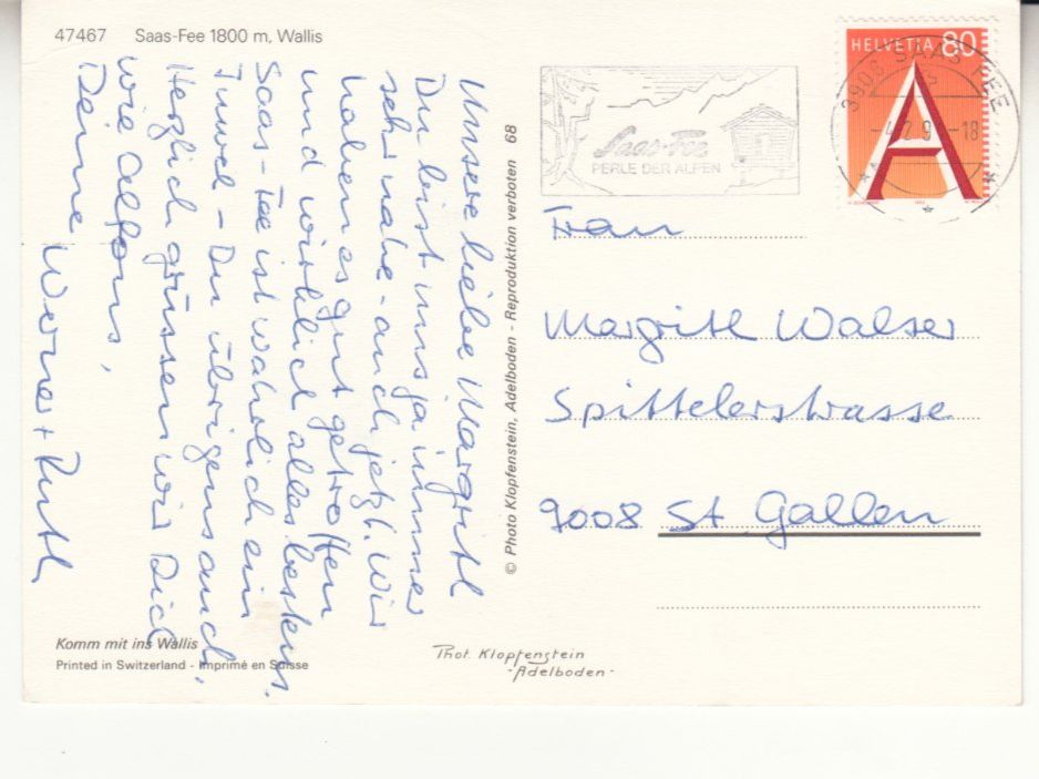 Cartoline postali: Saas Fee 1994 – Usato da Bürglen TG venduto da StampGraf 1
