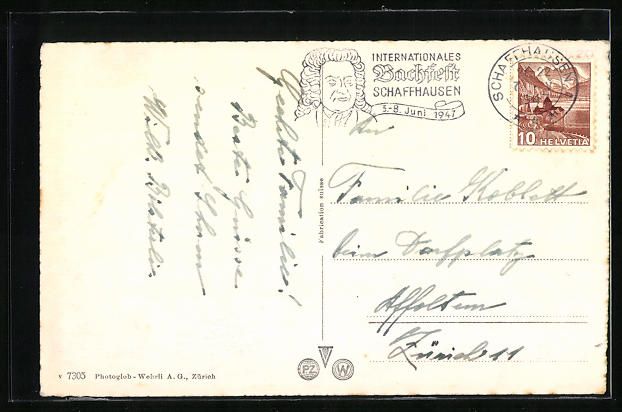 Cartoline postali: Schaffhausen, Ortspanorama mit Ruderboot – Usato da Berlin venduto da bartko-reher 1