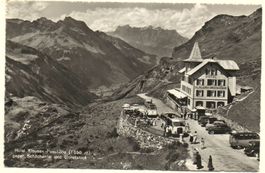 KLAUSEN-PASS Blick geg. Schächental, Hotel, Auto, Postauto