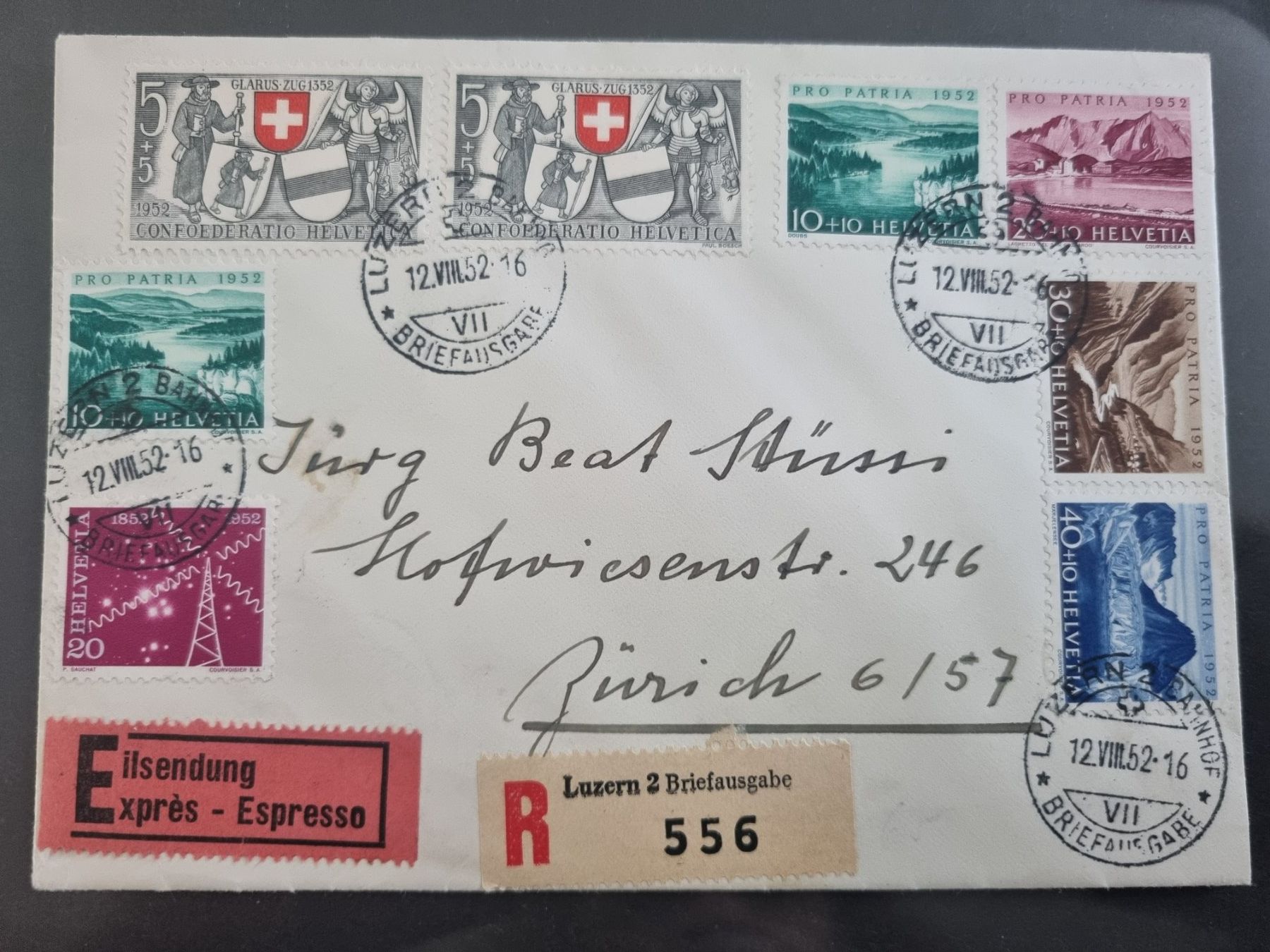Tutti i francobolli: 1952 : Pro Patria Serie auf R-Express Brief – Usato da Gümligen venduto da Geniusbuy