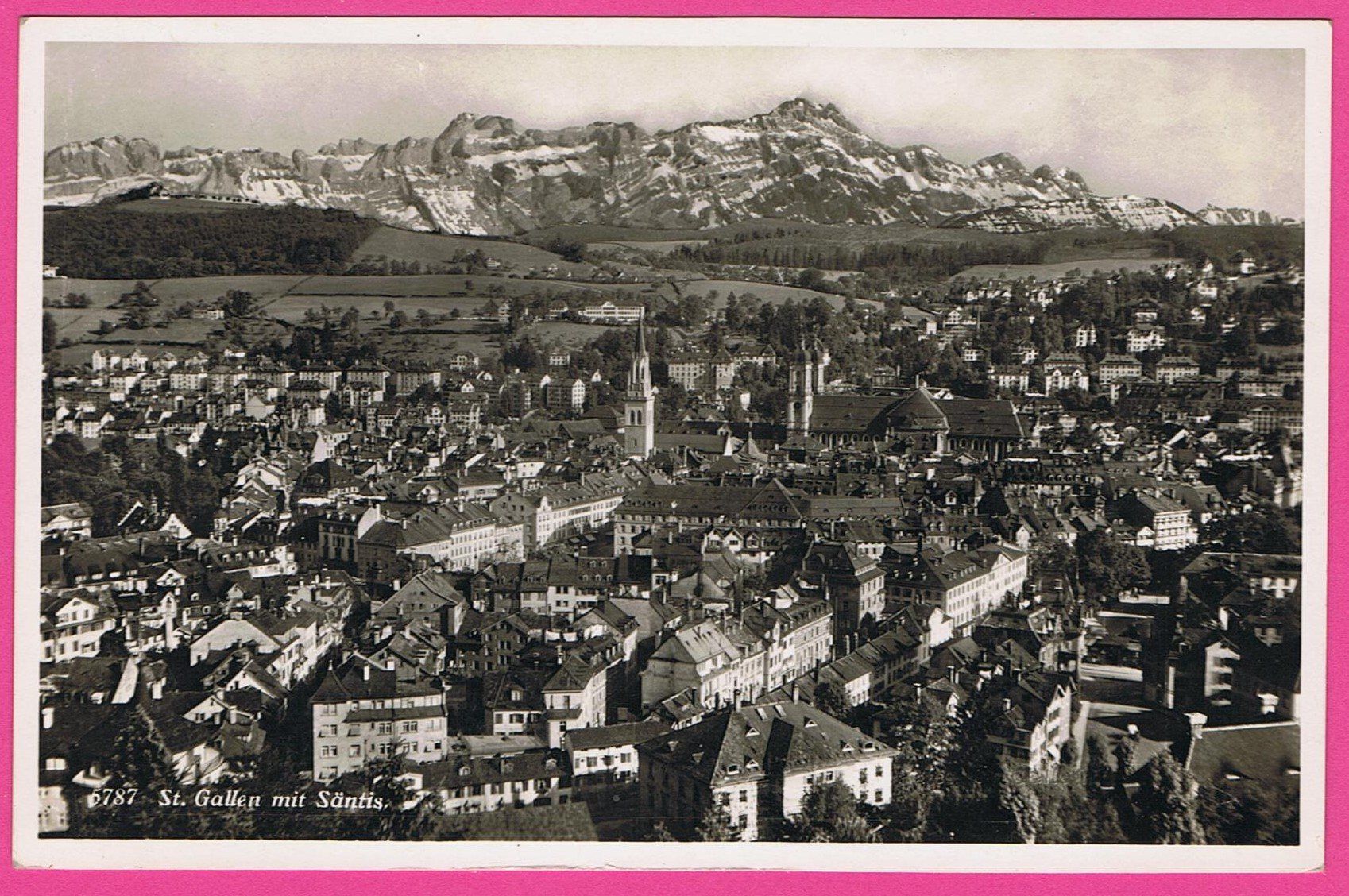 Cartes postales: St. Gallen mit Säntis gel 1937 – D'occasion à Einsiedeln par dillie