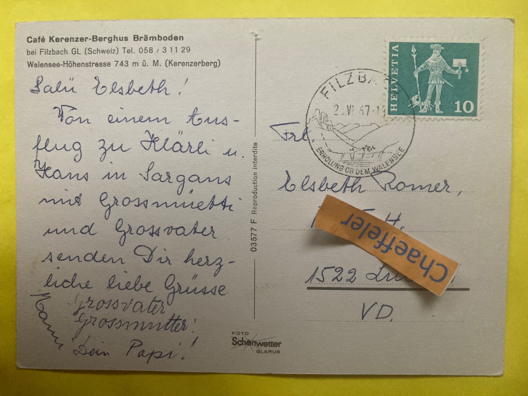 Cartes postales: 1967 Café Kerenzerberg-Berghus Brämboden – D'occasion à Zürich par Chaeffeler 1