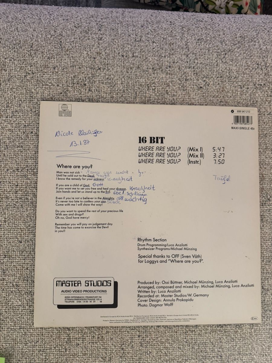 Schallplatten: 16 Bit - Where Are You? - 12" Maxi - 80s – Gebraucht aus Rorbas von BlackstarRecords 1