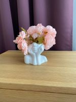 Blumenvase mit Gesicht / Dekokopf mit Blumen rosa / weiss