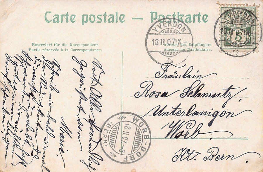 Cartoline postali: Yverdon, le Collège, circulée 1907 – Usato da Frauenfeld venduto da POML 1