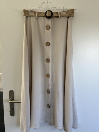 Sommerlicher Leinenrock Driver XS Beige mit Holzknöpfen