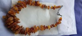 Amber necklace irregular chips, not polished