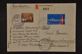 1953 313 R-Karte FDC Flughafen mit Zusatzfrankatur