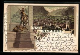 Litho Altdorf, Teilansicht, Wilhelm Tell