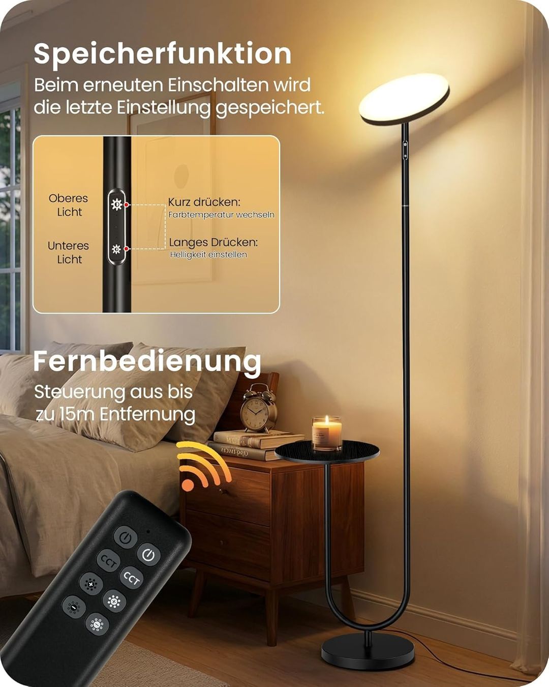 Lampade: Dimmbare LED Stehlampe mit Ablage – Nuovo e nell'imballaggio originale da Gränichen venduto da omniadeals 4