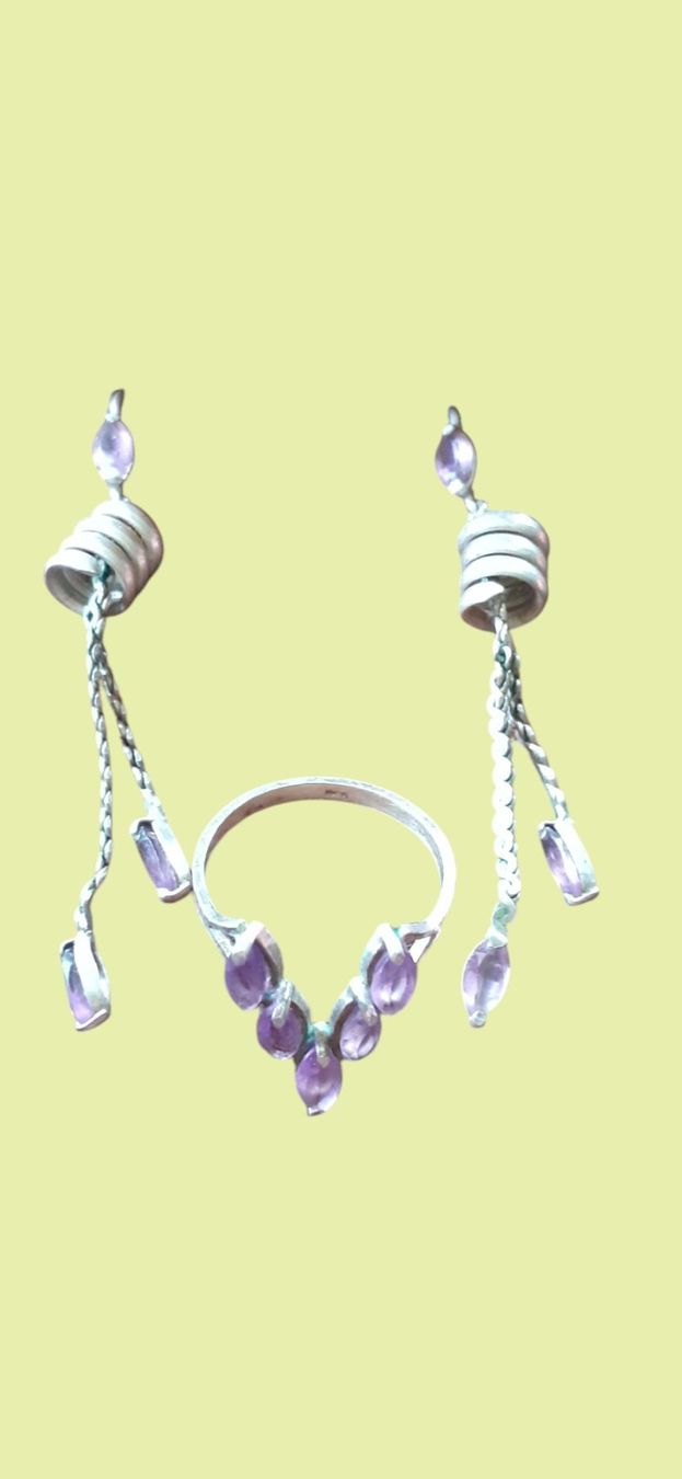 Boucles d'oreille: Ohrstecker + Ring Amethyst Silber 1950er – D'occasion à Mörschwil par wunderkiste44 1