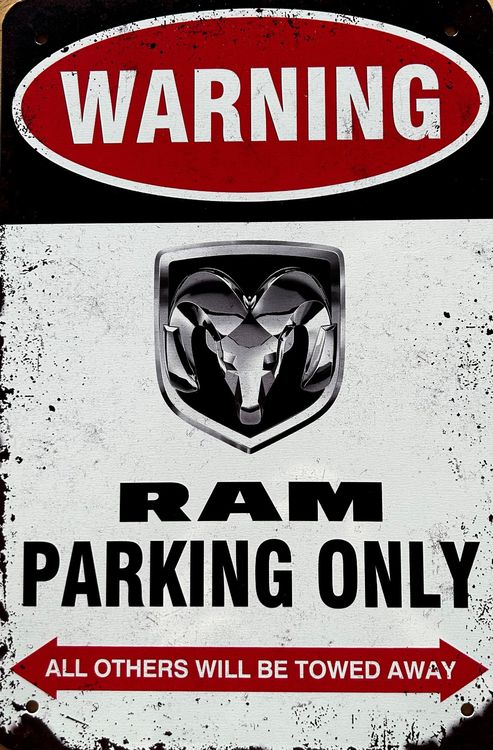 Targa Metallo Vintage "Warning Ram Parking Only" – Cartello Decorativo Per Parete, 20x30cm