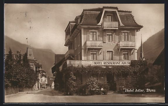 Cartoline postali: Stans, Strassenpartie mit Hotel Restaura – Usato da Berlin venduto da bartko-reher
