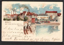 Basel , Bei der alten Rheinbrücke , 1901