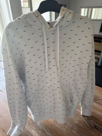 Nike Pullover Hoodie Gr M Weiss Swoosh Muster Top Zustand (5