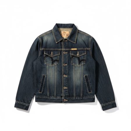 Veste en jean EVISU vintage délavée Poches mouettes L #P128