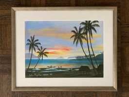 Gemälde Aquarell sign. John Poynton SAMOA 99 Holzrahmen/Glas