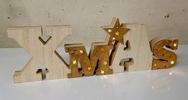 LED Schriftzug Xmas Holz Deko Weihnachten Batteriebetrieben