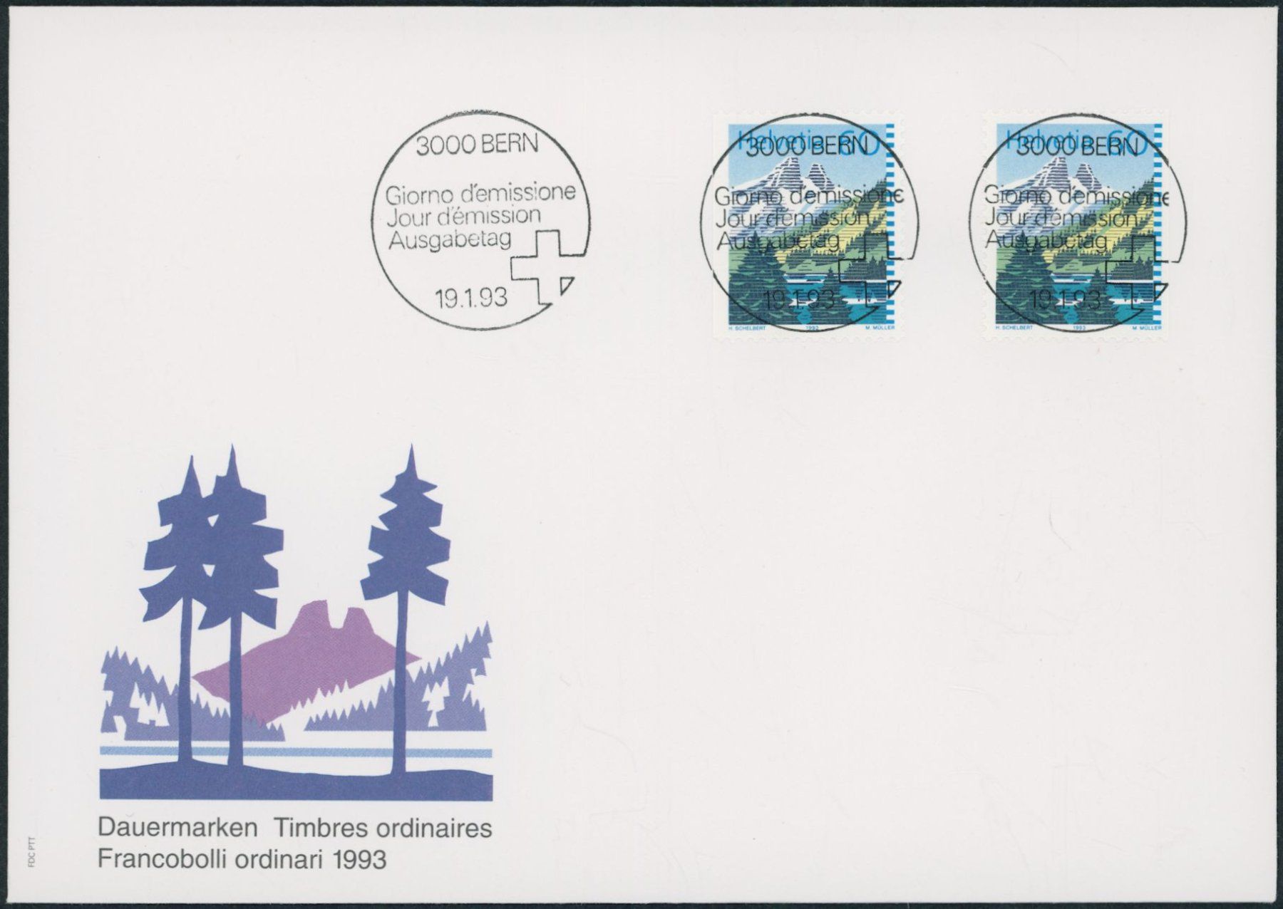 Alle Briefmarken: 1993 - B Post - Ersttagsbrief FDC ET - Ersttag Voll Stempel – Gebraucht aus Schindellegi von leecollect
