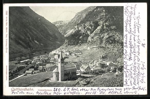 Cartoline postali: AK Goeschenen, Panorama mit Gotthardbahn – Usato da Berlin venduto da bartko-reher