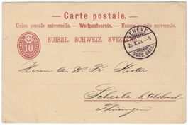 10 Rp. Postkarte mit Privatzudruck von GENÈVE n. DEUTSCHLAND