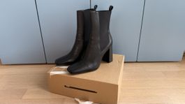 Zara Black Leather Heeled Ankle Boots, Gr 39