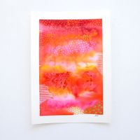Aquarell Original Abstrakt rot pink - 14.5 x 21cm