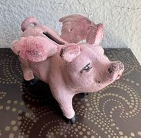 Antike Gusseisen geflügelte Sparschwein✨ Top!🐷🍀