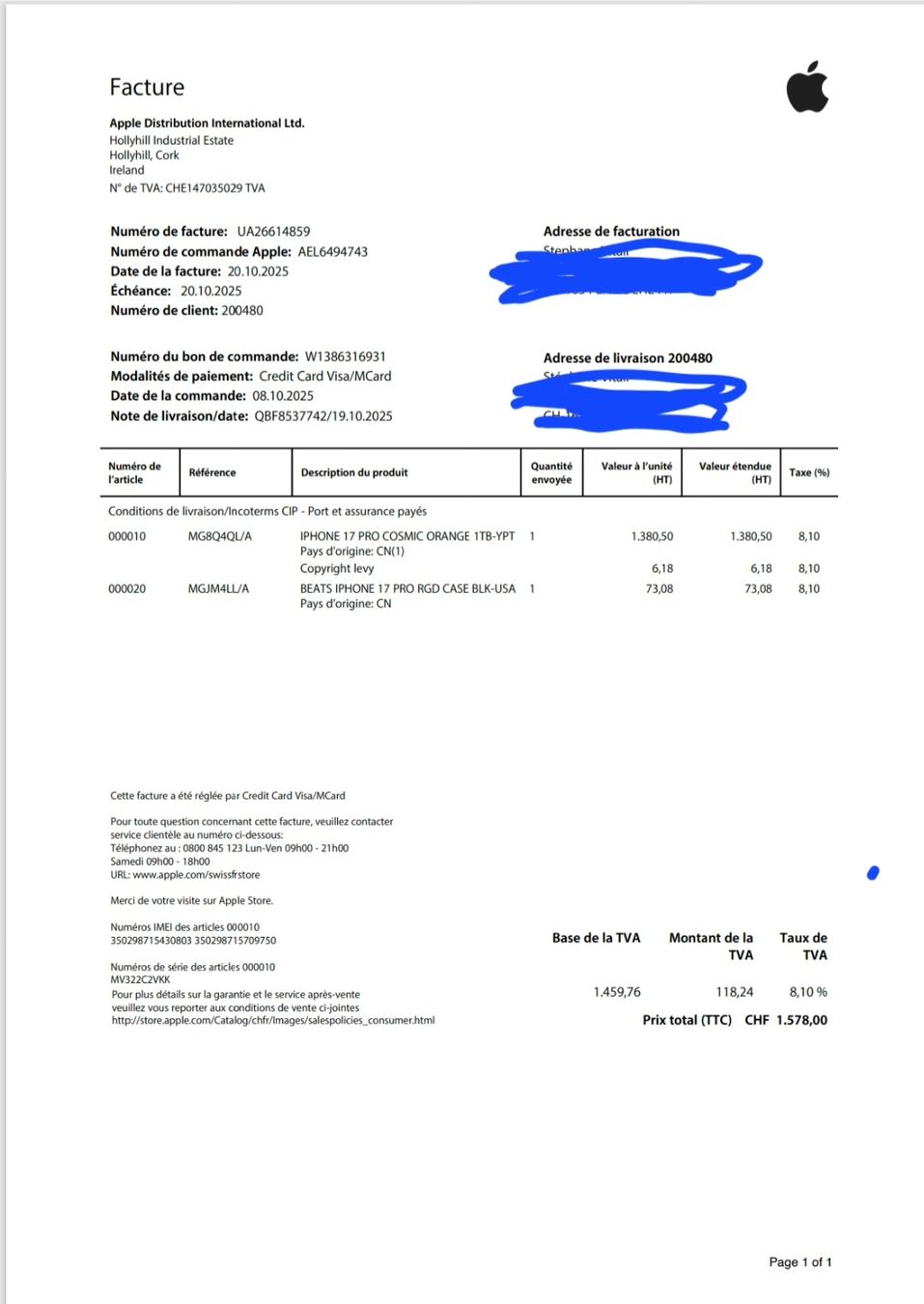 Apple Telefoni cellulari / Smartphones: iPhone 17 pro 1TB – Nuovo (secondo la descrizione) da La Roche FR venduto da toitoi69 5