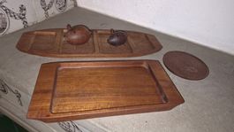  Set Teakholz mit Servierplatte Holz Vintage Salz Pfeffer  