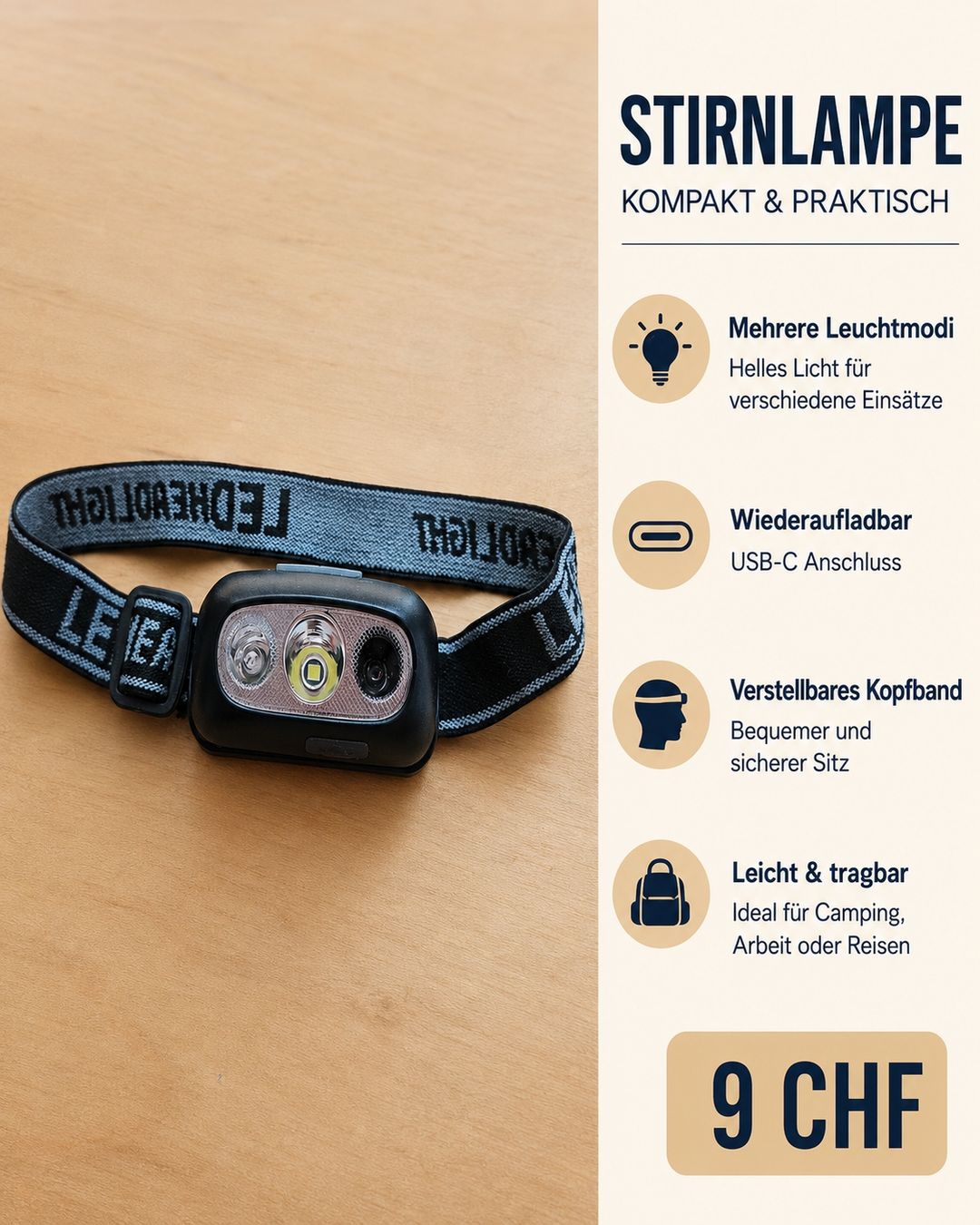 Lampen: Stirnlampe USB-C – Neu (gemäss Beschreibung) aus Bern von buehlesa