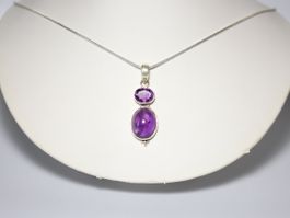 Pendentif double NEUF en Améthyste naturelle & Argent 925