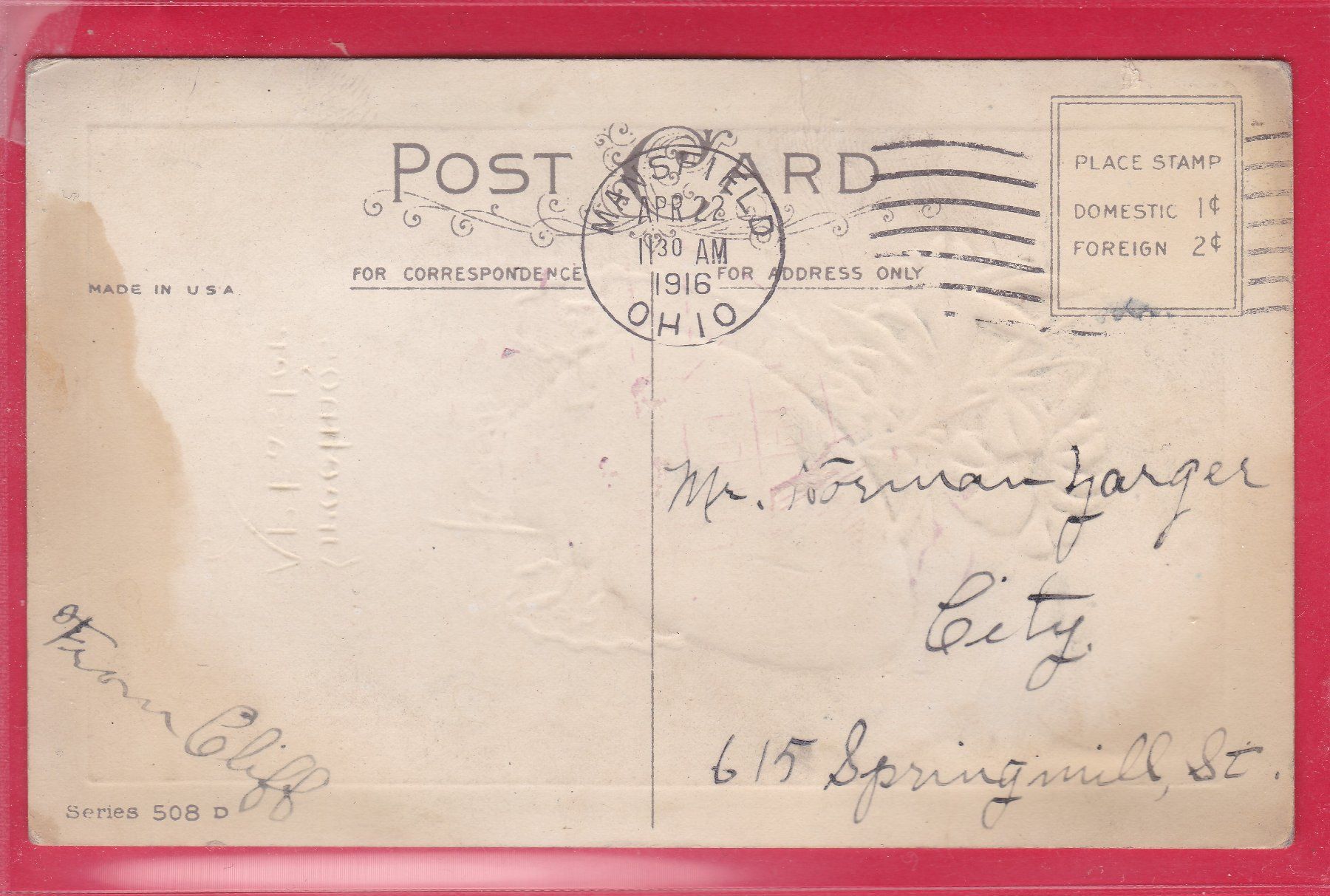 Cartoline postali: PRÄGEKARTE, FREETINGS AR EASTER, 22.4.1916 – Usato da Oberrieden venduto da Gebirgsstelze 1